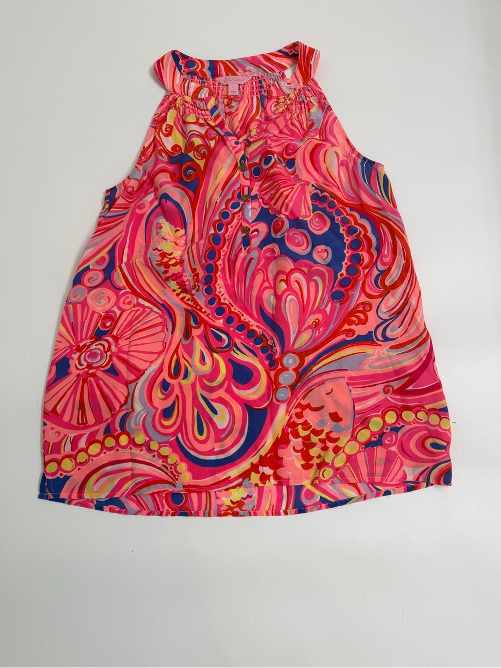 Lilly Pulitzer 100% Silk Pink Tropical Halter Tank Blouse Size Small